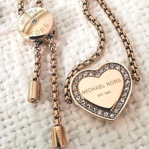 Michael Kors MK Bracelet NWT Rose Gold Pave Crystals Heart Heritage Collection
